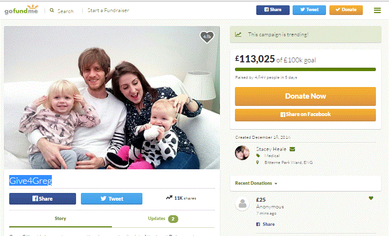 GoFundMe UK: £113,025 raised