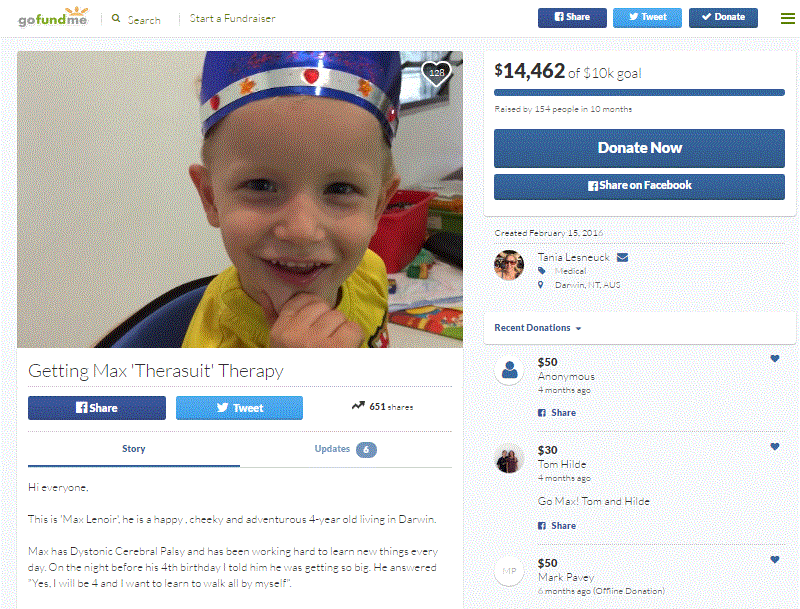 GoFundMe cerebral palsy: $14,462 raised